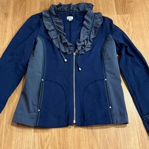 Zowy Women's Navy Blue Ruffled Jacket - Size 6